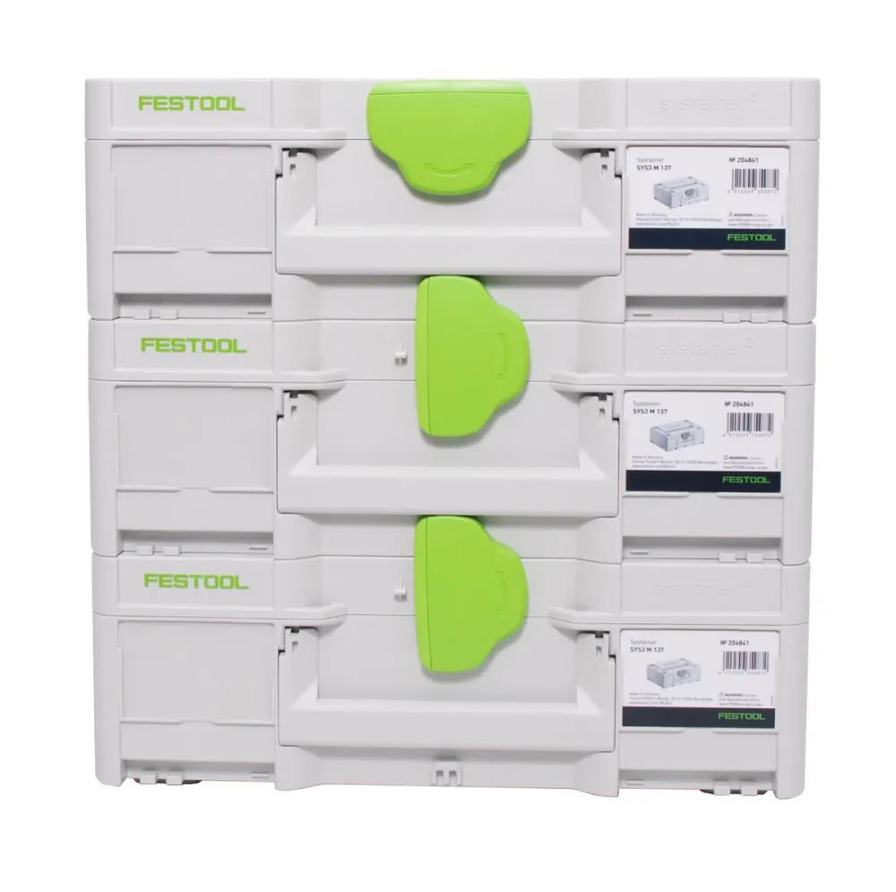 Zestaw systainerów Festool 3x SYS3 M 137 ( 3x 204841 ) 10,4 litra 396x296x137mm Walizka narzędziowa z możliwością połączenia