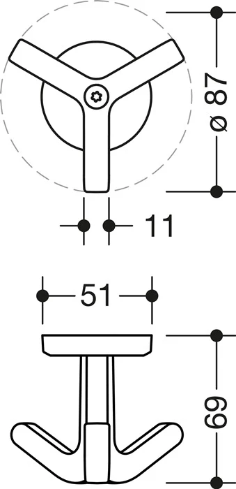 HEWI potrójny haczyk seria 477 ( 3000207486 ) matowy, elastyczny Wysokość 69 mm Ø 51 mm