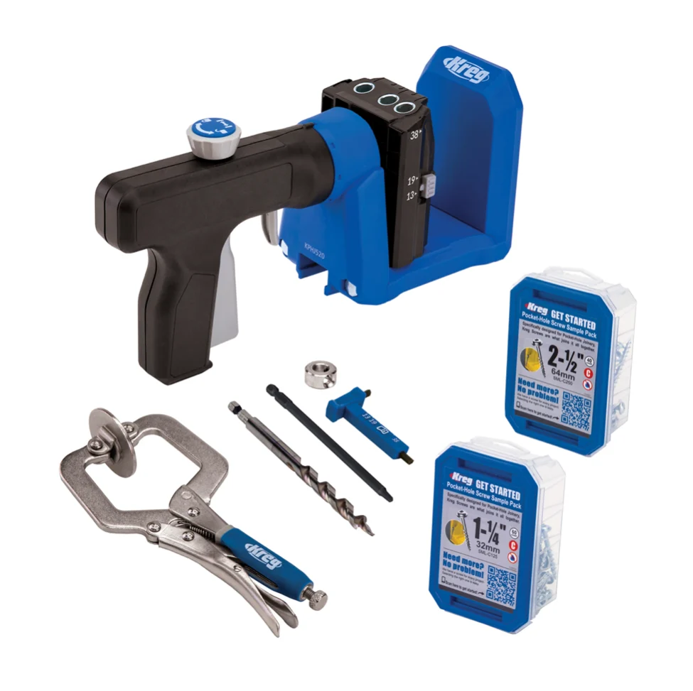 KREG Pocket Hole Jig 520 PRO szablon do wiercenia otworów pod kołki ( KPHJ520PRO ) + wiertło stopniowe + bit + śruby + zacisk