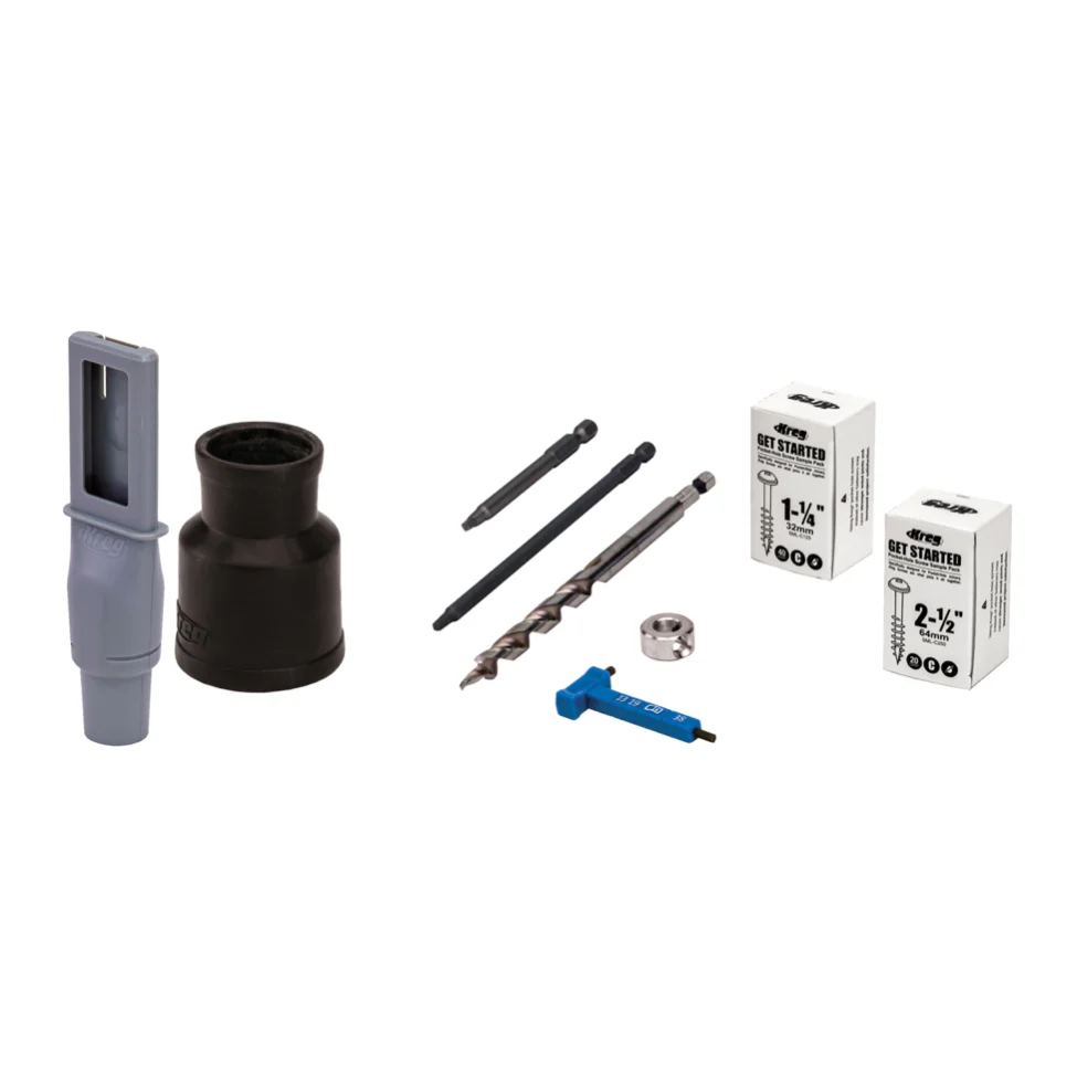 KREG Pocket Hole Jig 720 przyrząd do wiercenia otworów pod kieszeń (KPHJ720) + wiertło stopniowe + bit + wkręty