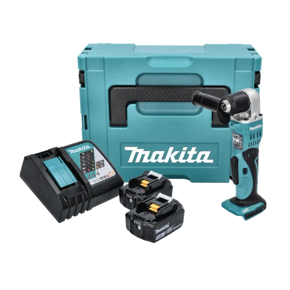 Akumulatorowa wiertarko-wkrętarka kątowa Makita DDA 351 RFJ 18 V 13,5 Nm + 2x akumulator 3,0 Ah + ładowarka + Makpac