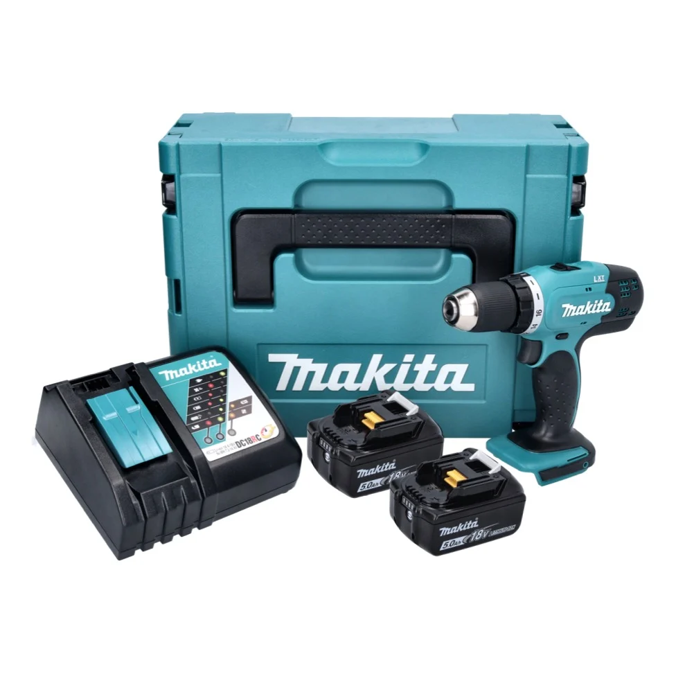Akumulatorowa wiertarko-wkrętarka Makita DDF 453 RTJ 18 V 42 Nm + 2x akumulator 5,0 Ah + ładowarka + Makpac