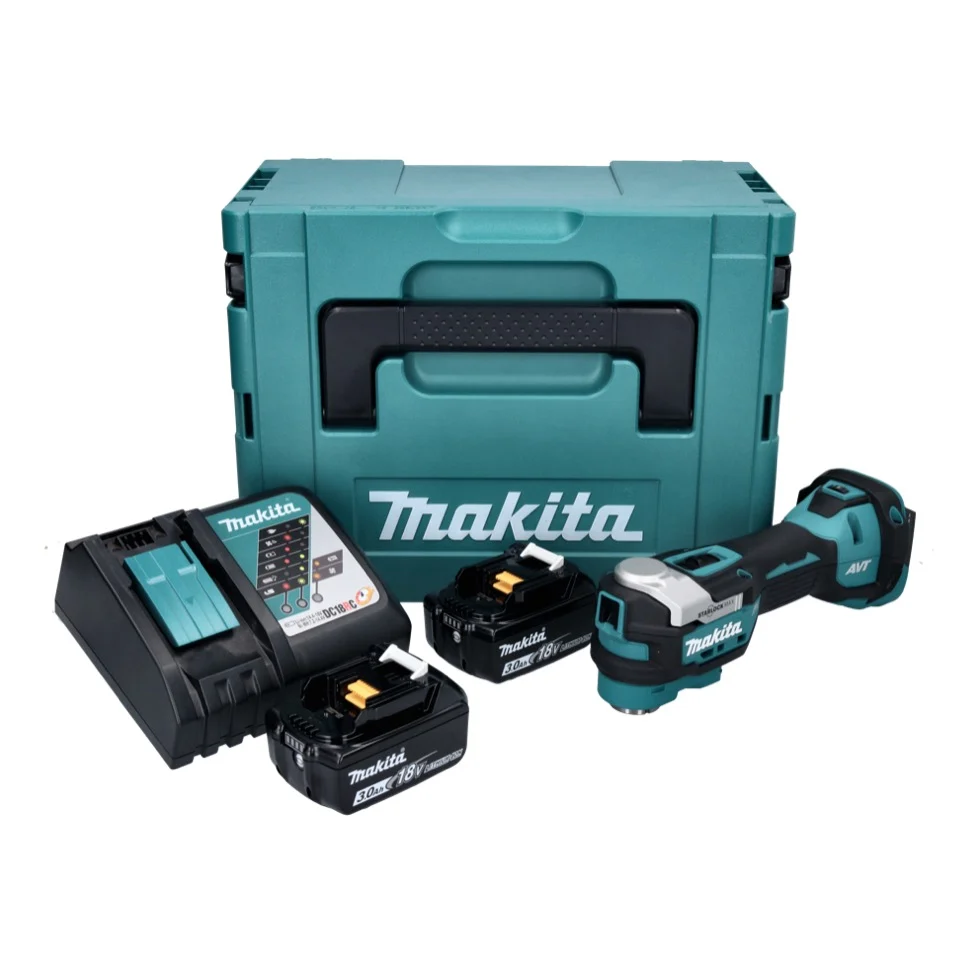 Akumulatorowe narzędzie wielofunkcyjne Makita DTM 52 RFJ 18 V Starlock Max Brushless + 2x akumulator 3,0 Ah + ładowarka +...