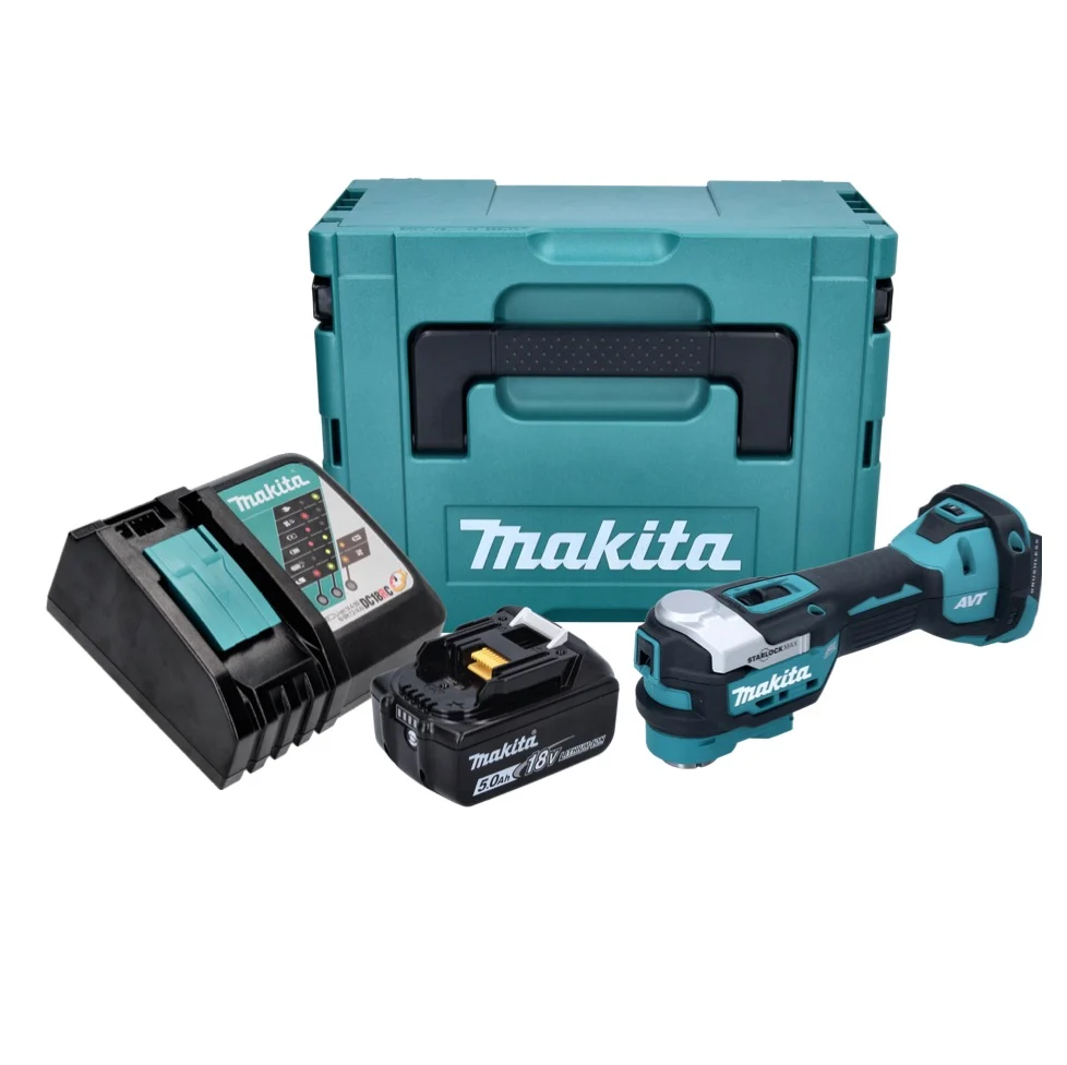 Akumulatorowe narzędzie wielofunkcyjne Makita DTM 52 RT1J 18 V Starlock Max Brushless + 1x akumulator 5,0 Ah + ładowarka +...