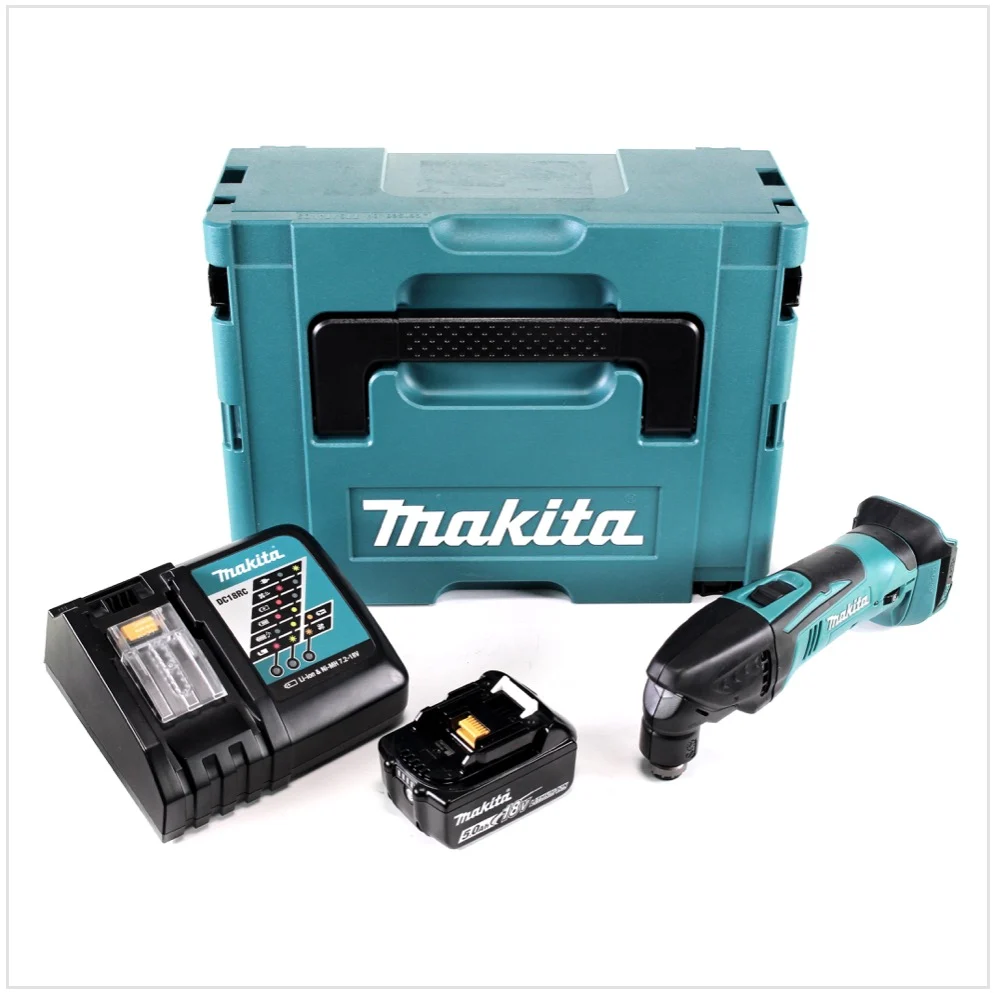 Akumulatorowe narzędzie wielofunkcyjne Makita DTM 50 RT1J 18V Li-Ion w zestawie Makpac + 1x akumulator BL 1850 B 5,0 Ah +...