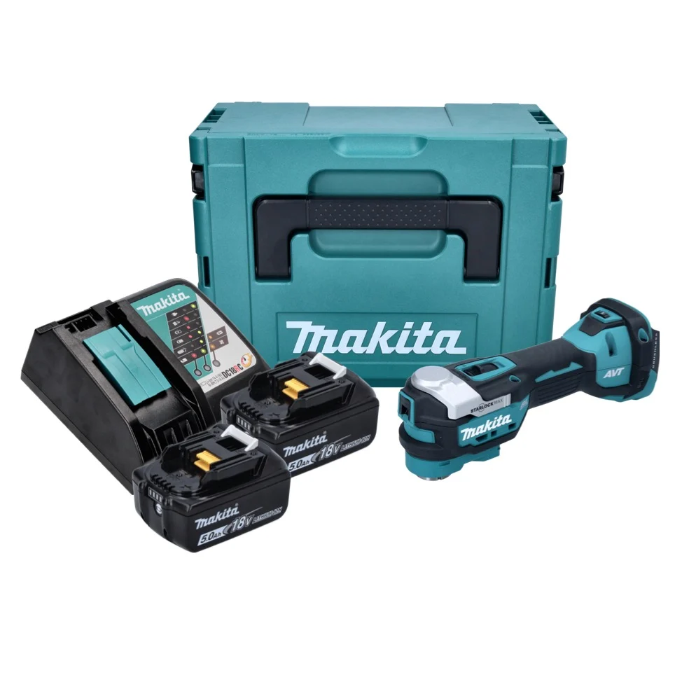 Akumulatorowe narzędzie wielofunkcyjne Makita DTM 52 RTJ 18 V Starlock Max Brushless + 2x akumulator 5,0 Ah + ładowarka +...
