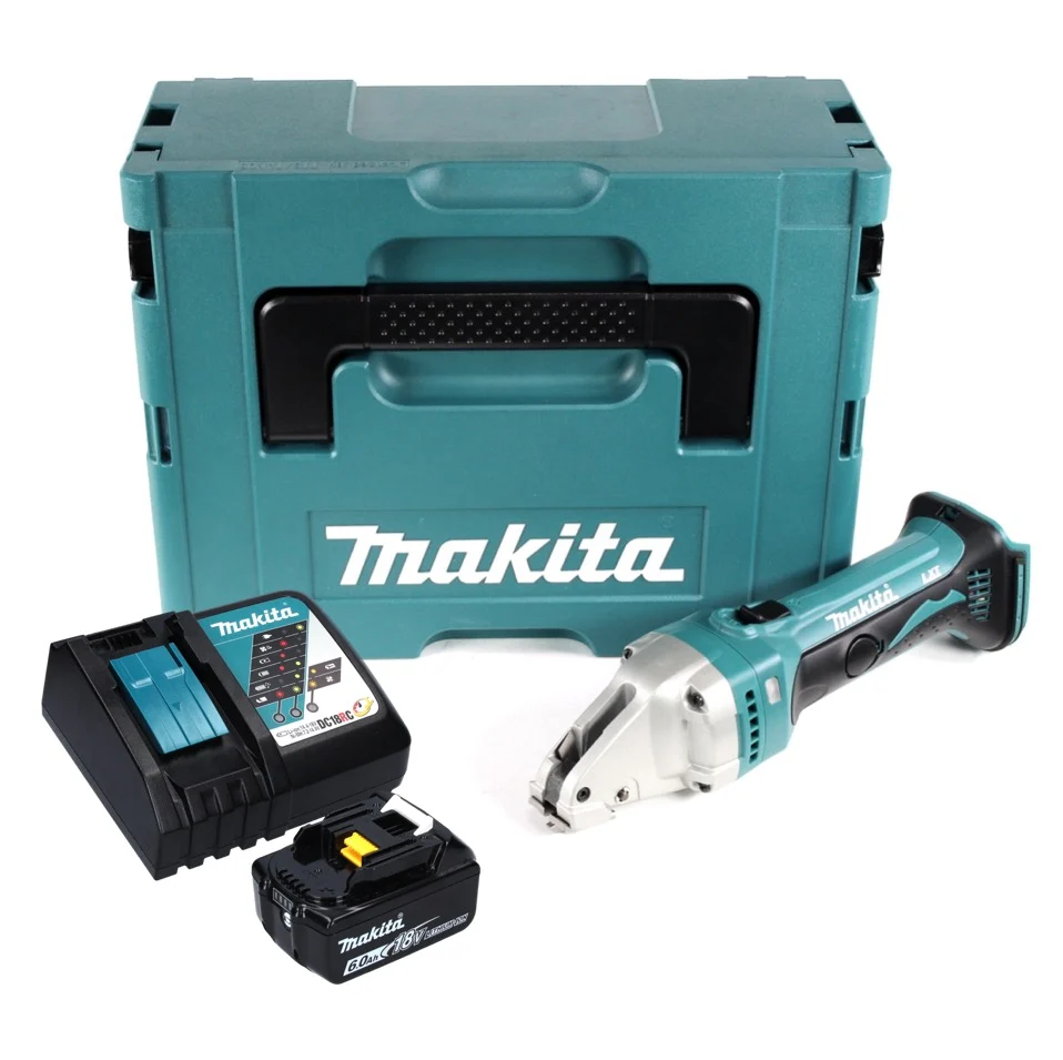 Akumulatorowe nożyce do blachy Makita DJS 161 RG1J 18 V 1,6 mm + 1x akumulator 6,0 Ah + ładowarka + Makpac
