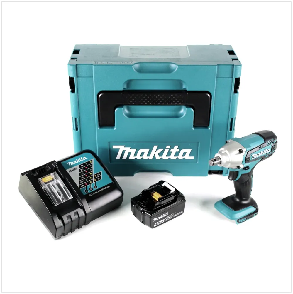 Akumulatorowy klucz udarowy Makita DTW 190 RM1J 18 V Li-Ion w zestawie Makpac - z 1x akumulatorem BL 1840 B 4,0 Ah z wyświ...