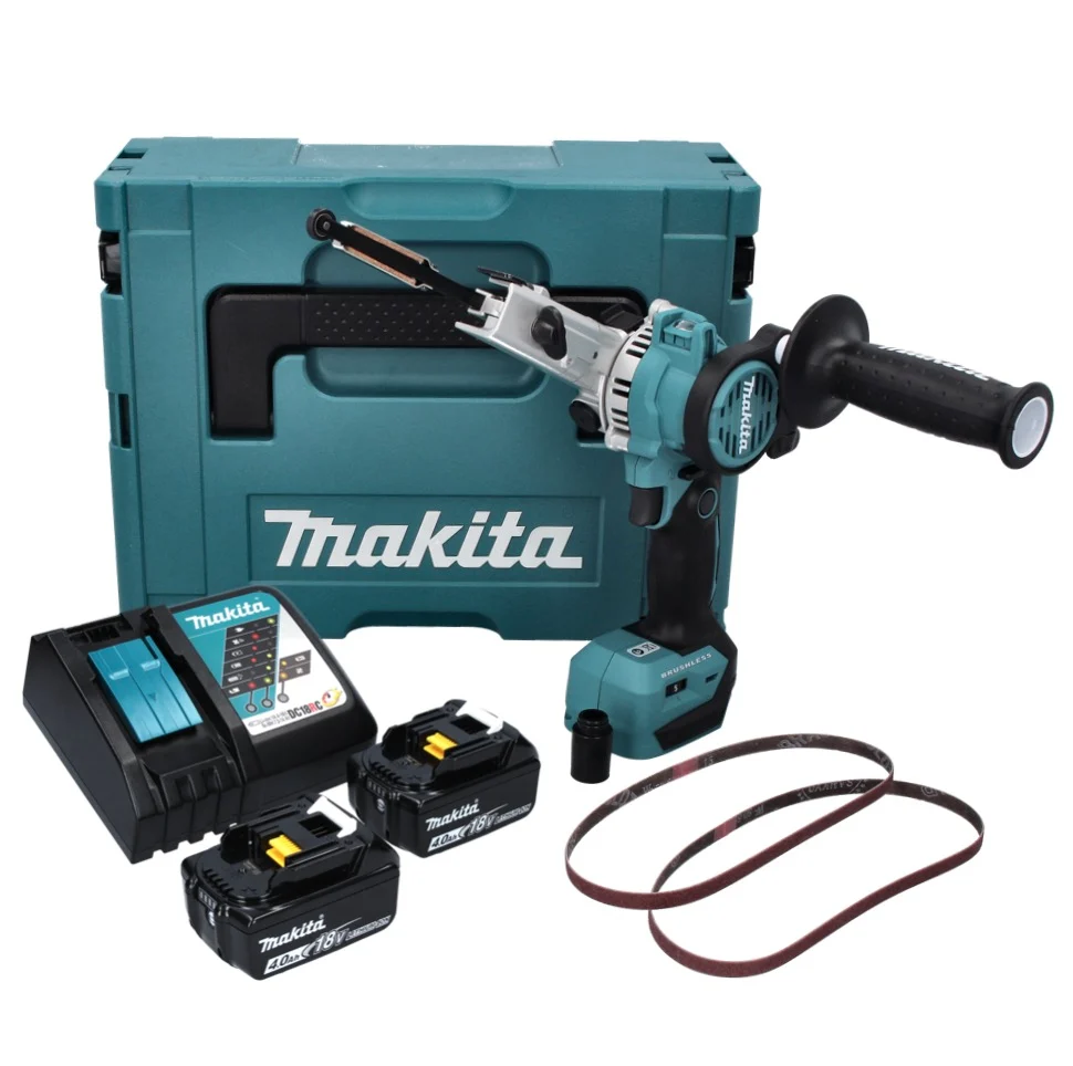 Akumulatorowy pilnik taśmowy Makita DBS 180 RMJ 18 V 9 x 533 mm bezszczotkowy + 2x akumulator 4,0 Ah + ładowarka + Makpac