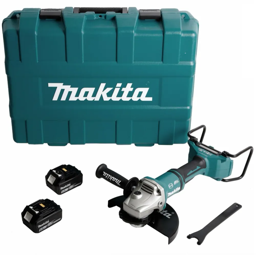 Makita DGA 900 GKX2 akumulatorowa szlifierka kątowa 36V ( 2x18V ) 230mm bezszczotkowa + 2x akumulator 6,0Ah + Ezynut + wal...