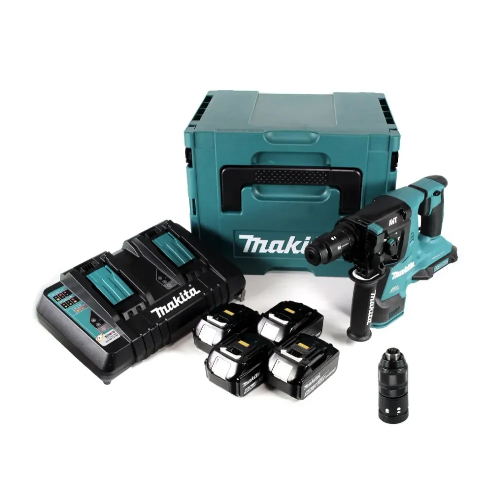 Makita DHR 281 PG4J Bezszczotkowa akumulatorowa wiertarko-wkrętarka udarowa 28 mm 2x 18 V do SDS-PLUS z uchwytem szybkowym...