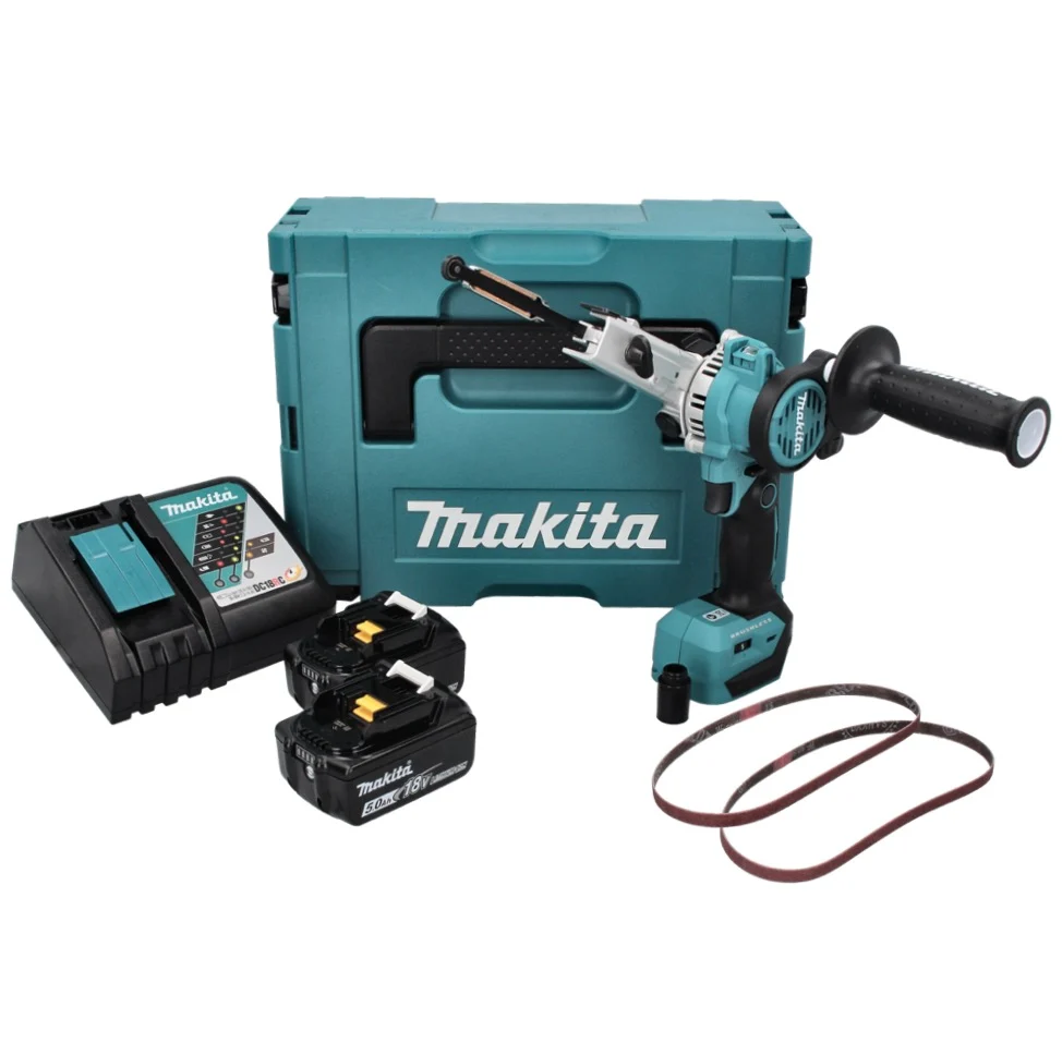Makita DBS 180 RTJ akumulatorowy pilnik taśmowy 18 V 9 x 533 mm bezszczotkowy + 2x akumulator 5,0 Ah + ładowarka + Makpac