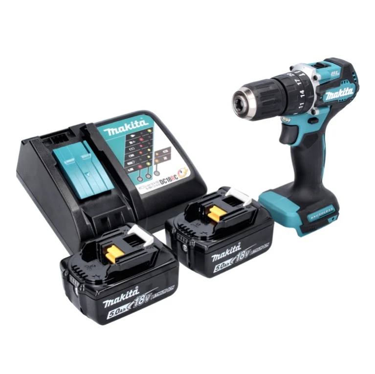 Makita DHP 487 RT akumulatorowa wiertarko-wkrętarka udarowa 18 V 40 Nm bezszczotkowa + 2x akumulator 5,0 Ah + ładowarka