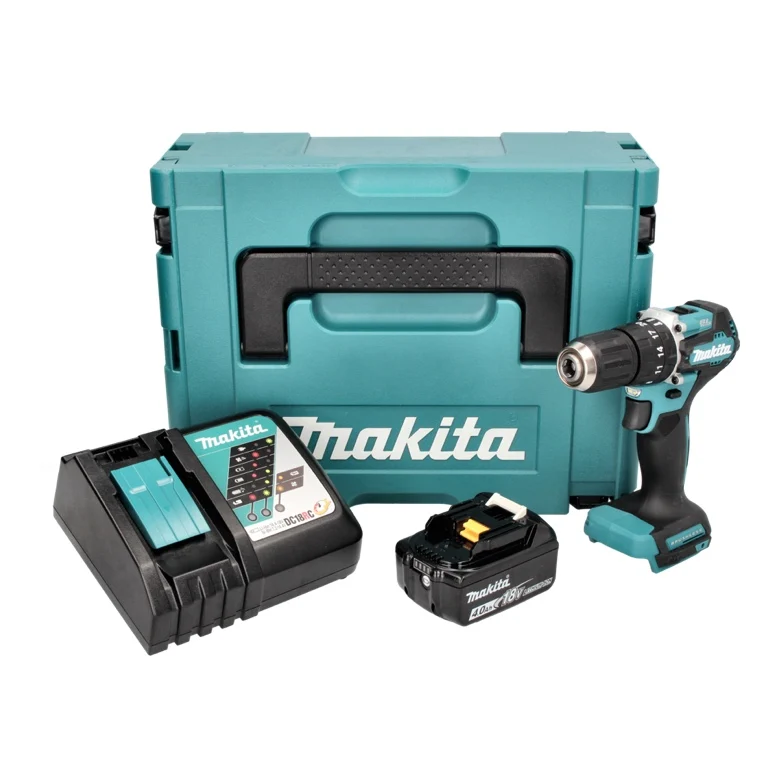 Makita DHP 487 RM1J akumulatorowa wiertarko-wkrętarka udarowa 18 V 40 Nm bezszczotkowa + 1x akumulator 4,0 Ah + ładowarka...