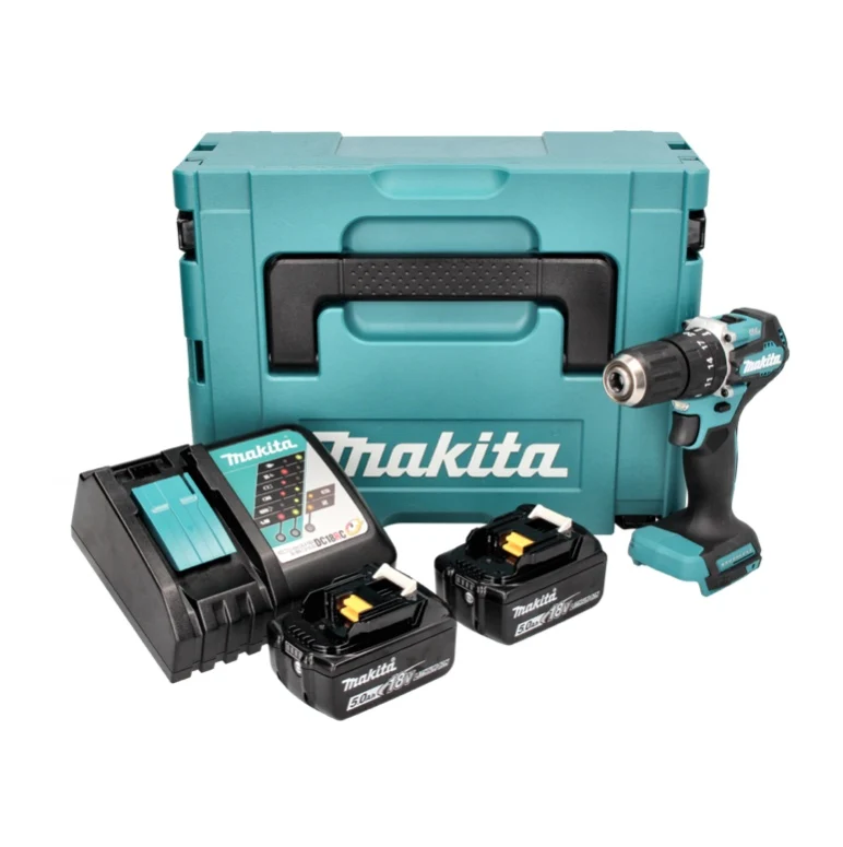 Makita DHP 487 RTJ akumulatorowa wiertarko-wkrętarka udarowa 18 V 40 Nm bezszczotkowa + 2x akumulator 5,0 Ah + ładowarka +...
