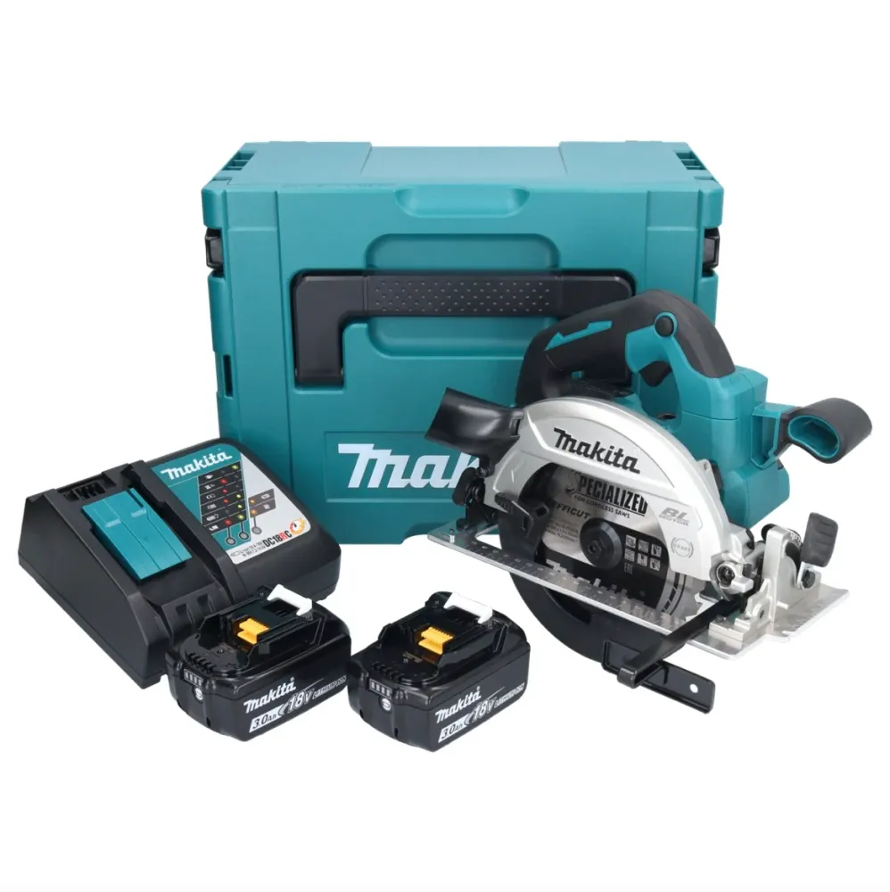 Makita DHS 661 RFJ akumulatorowa ręczna pilarka tarczowa 18 V 165 mm bezszczotkowa + 2x akumulator 3,0 Ah + ładowarka + Ma...