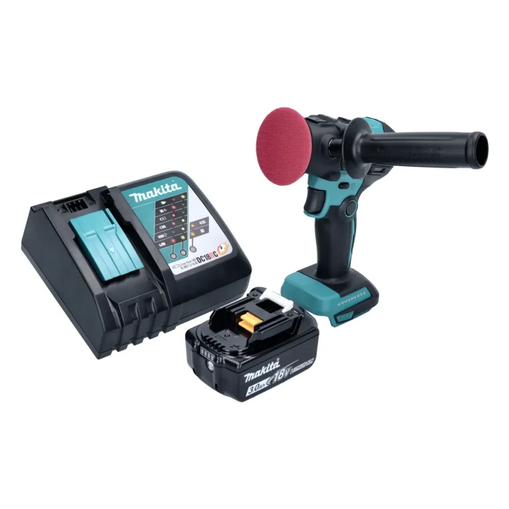 Makita DPV 300 RF1 polerka akumulatorowa 18 V 50 / 80 mm bezszczotkowa + 1x akumulator 3,0 Ah + ładowarka