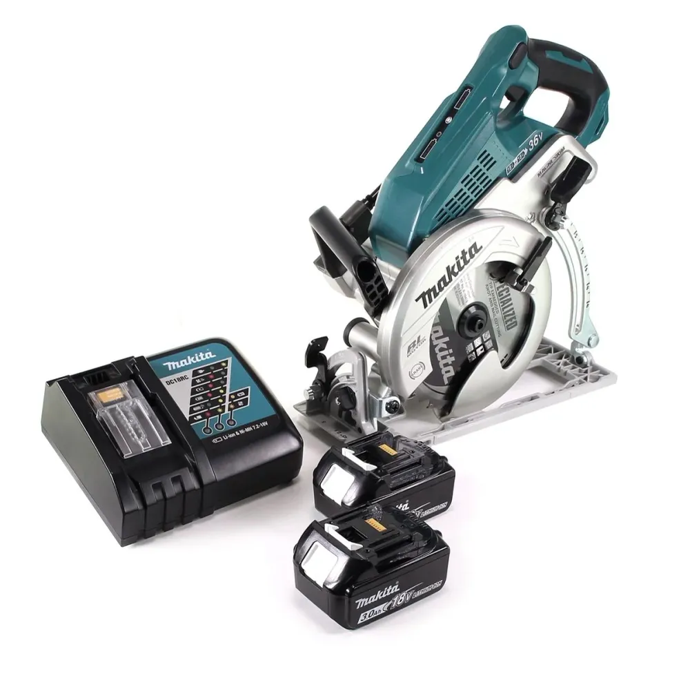 Makita DRS 780 RF akumulatorowa pilarka tarczowa 36V ( 2x18V ) 185 mm bezszczotkowa + 2x akumulator 3.0Ah + ładowarka