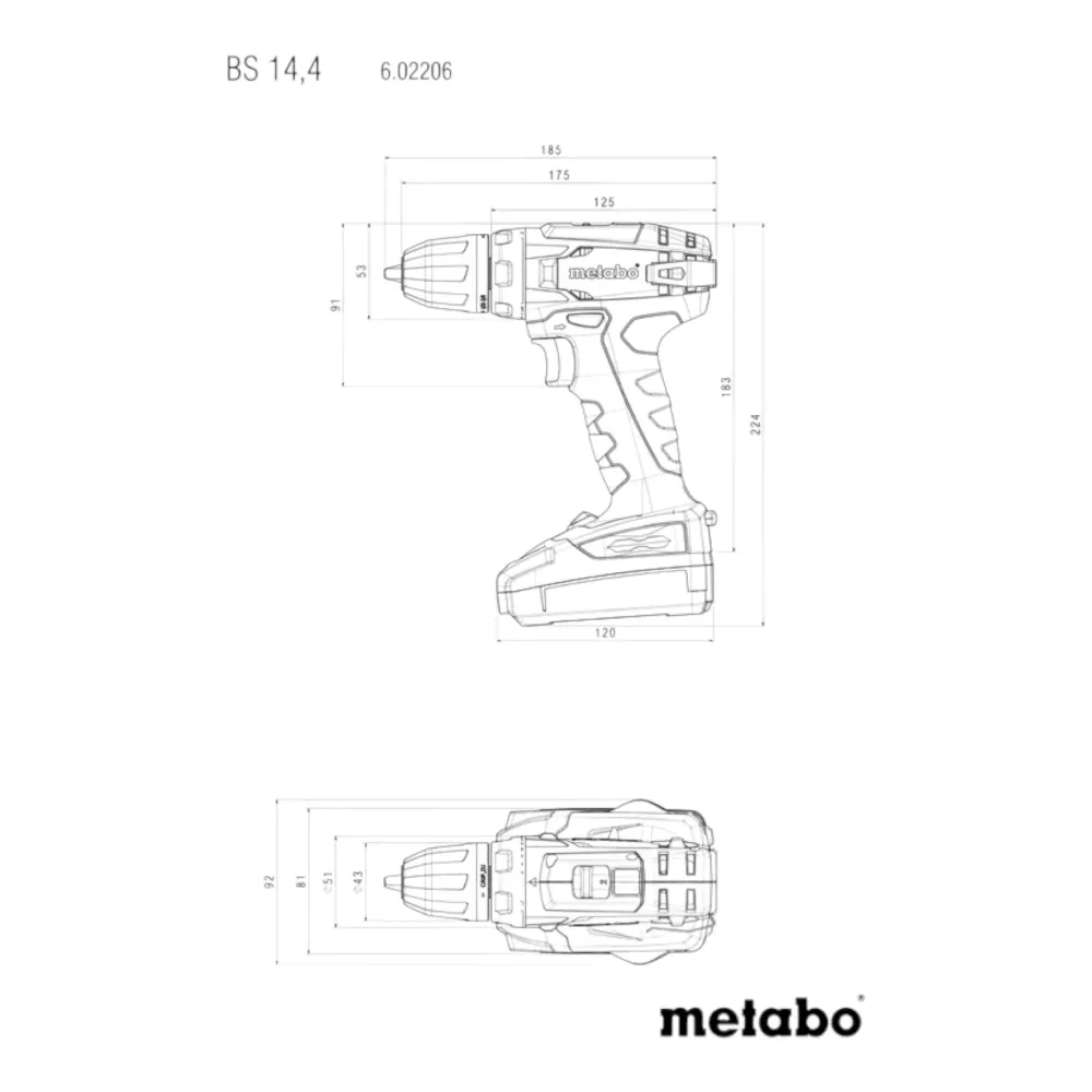 Metabo BS 14.4 akumulatorowa wiertarko-wkrętarka 14,4 V 40 Nm ( 602206540 ) + 2x akumulator 2,0 Ah + ładowarka + walizka