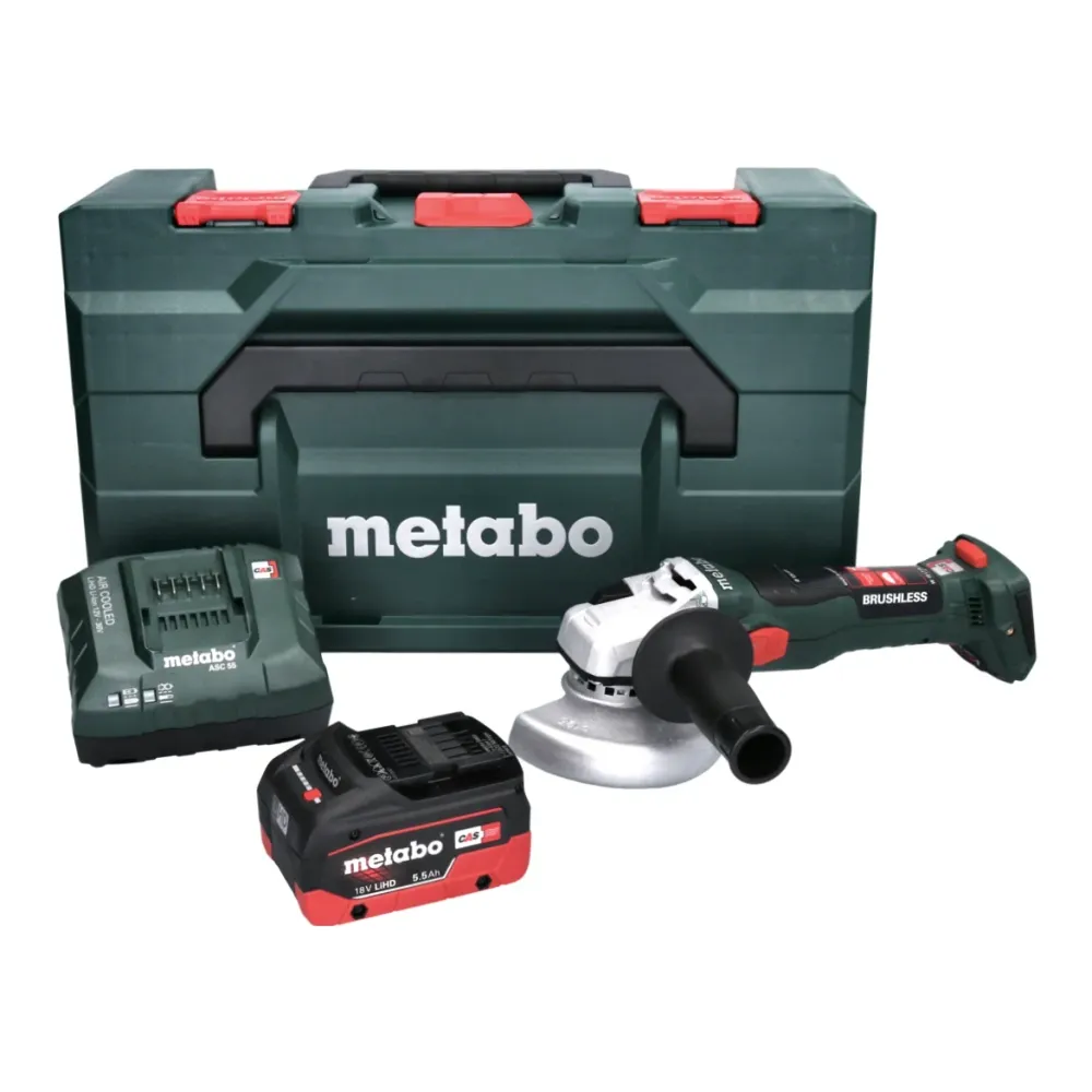 Akumulatorowa szlifierka kątowa Metabo W 18 LT BL 11-125 18 V 125 mm bezszczotkowa + 1x akumulator 5,5 Ah + ładowarka + me...