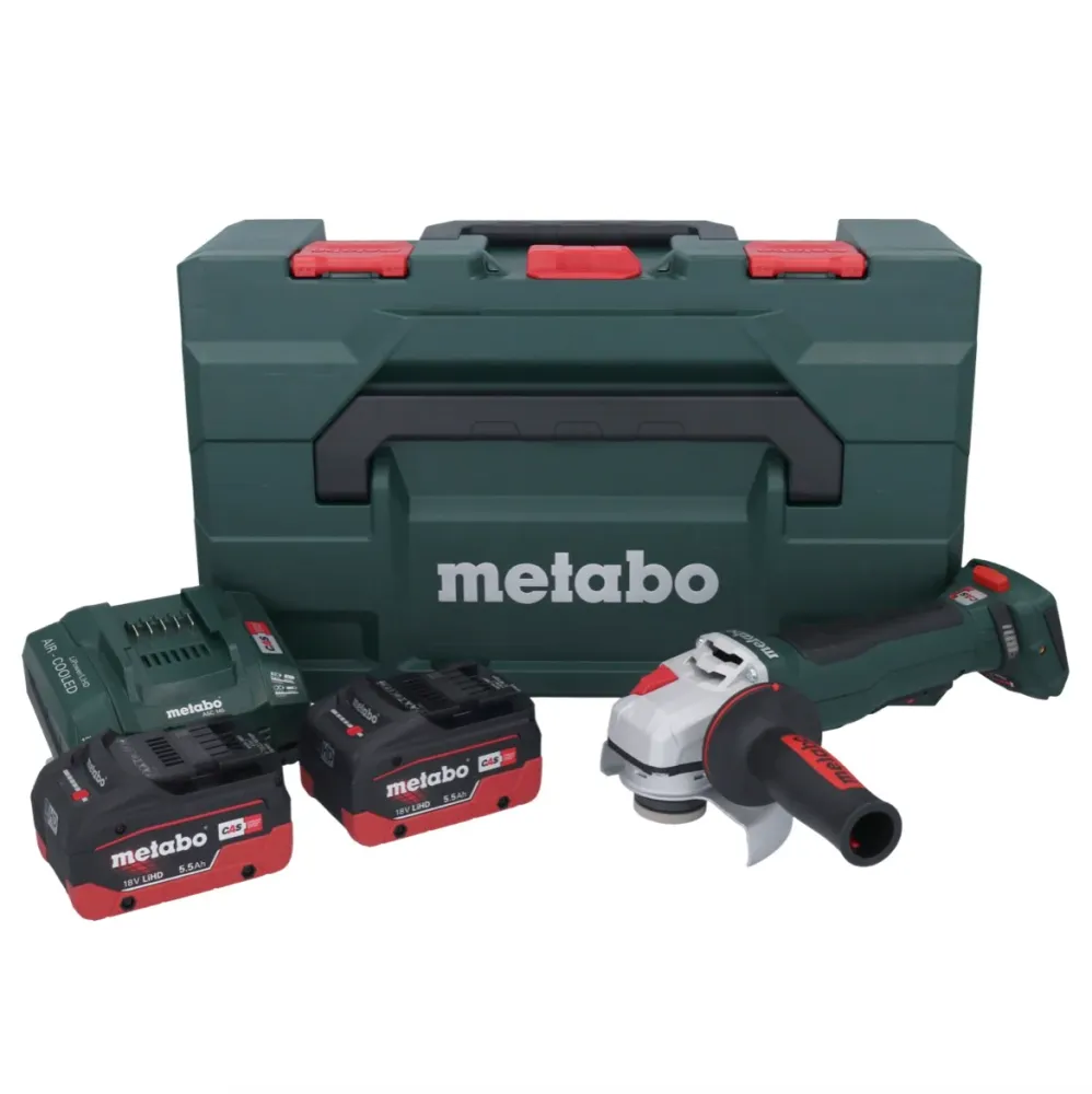 Akumulatorowa szlifierka kątowa Metabo WPB 18 LT BL 11-125 Quick 18 V 125 mm bezszczotkowa + 2x akumulator 5,5 Ah + ładowa...