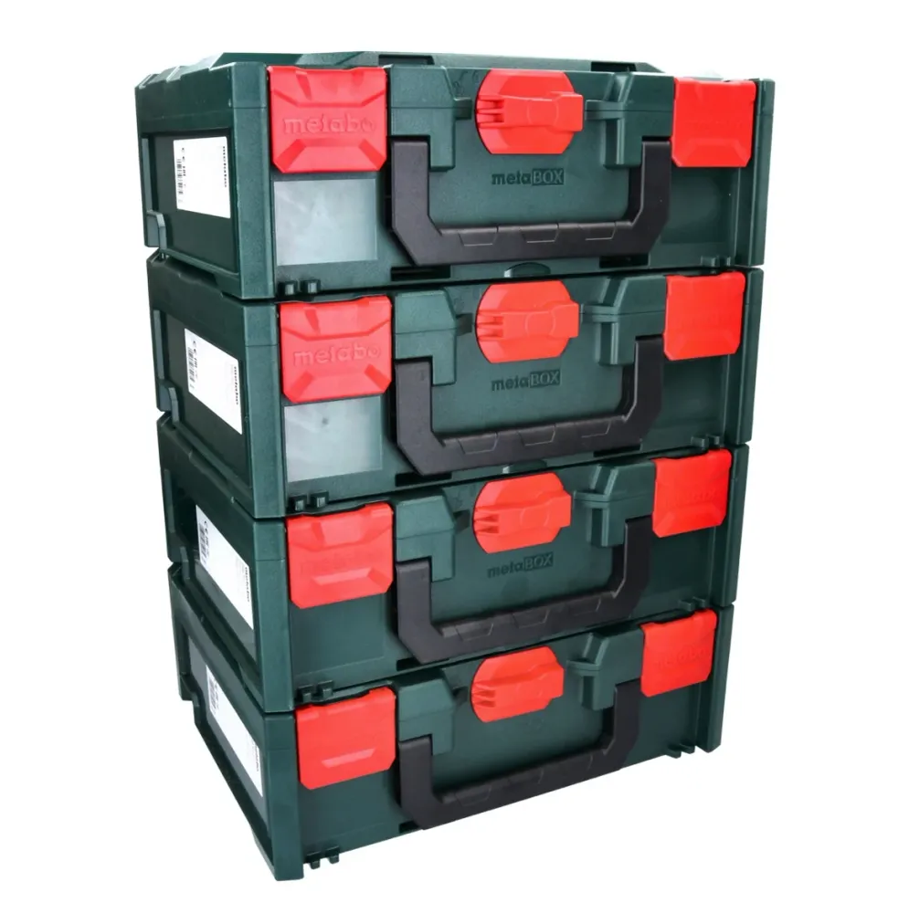 Metabo metaBOX 145 Zestaw 4x systemowa walizka narzędziowa sztaplowana 396 x 296 x 145 mm + 4x wkładka uniwersalna