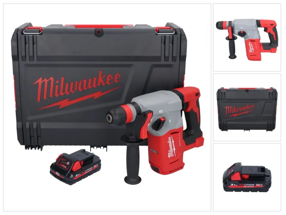 Milwaukee M18 BLHX-301X akumulatorowy młot udarowo-obrotowy 18 V 2,3 J bezszczotkowy + 1x akumulator 3,0 Ah + skrzynka HD...