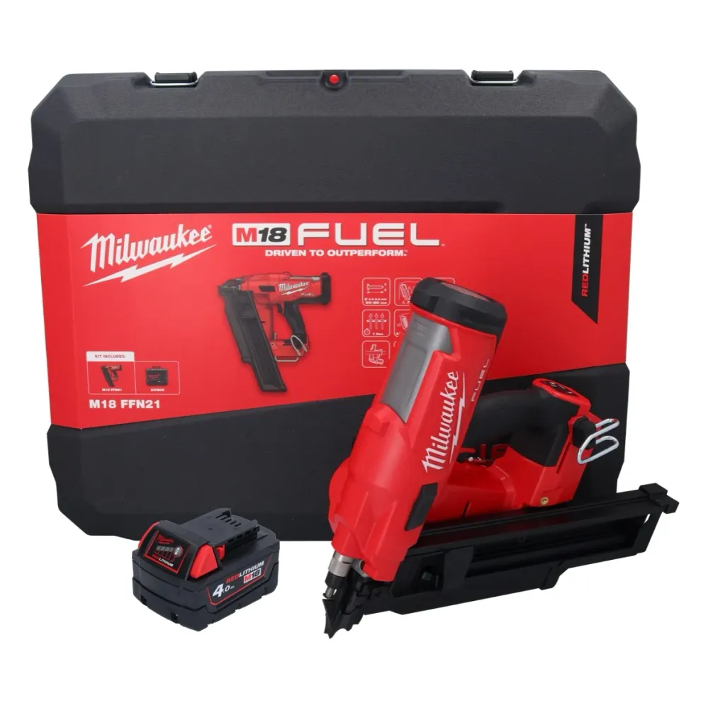 Milwaukee M18 FFN21-401C Gwoździarka akumulatorowa 18 V 50 - 90 mm bezszczotkowa + 1x akumulator 4,0 Ah + walizka - bez ła...