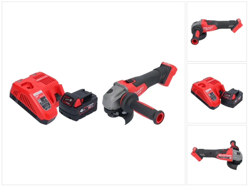 Milwaukee M18 FSAG115X-401 Akumulatorowa szlifierka kątowa 18 V 115 mm bezszczotkowa + 1x akumulator 4,0 Ah + ładowarka