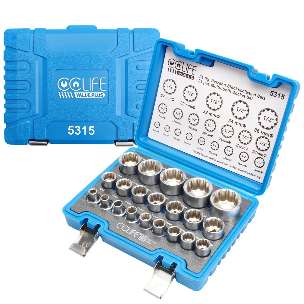 Nasadka wielozębna 12 punktów Gear Lock Spline Socket Wrench Set 8-36mm 21 szt. 1/2"