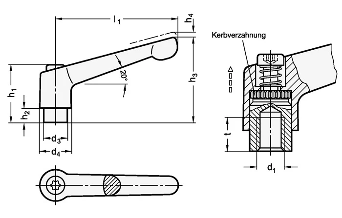 Regulowana dźwignia zaciskowa GN 300.1 ( 4601000453 ) d1 M 10 mm gwint zewnętrzny