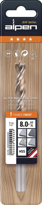Wiertło kręte Alpen TIMBER TWIST ( 4000863271 ) Ø 4,5 mm długość całkowita 80 mm