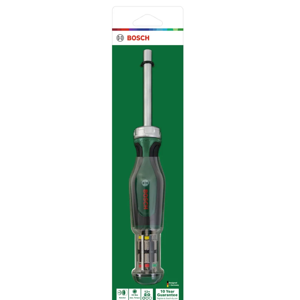 Wkrętak z grzechotką Bosch + 12 bitów ( 1600A032V0 ) PH / PZ / SL / TX chromowo-wanadowy