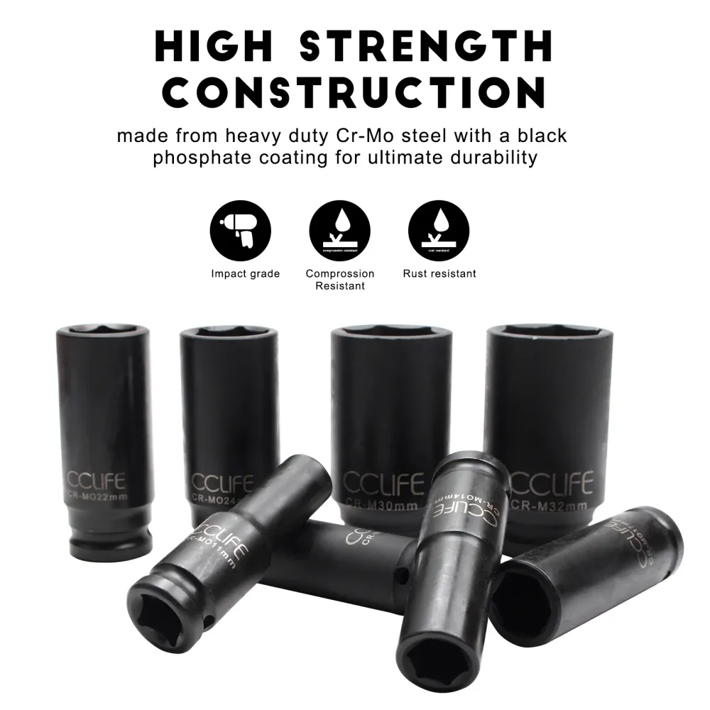 Zestaw narzędzi głęboko udarowych Cr-Mo 10-32MM 16 PCS 1/2"