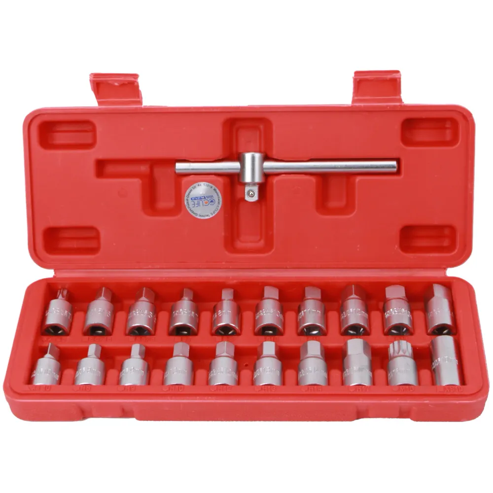 Uniwersalny zestaw nasadek do korków spustowych oleju Olej Sump Plug Key Remover Tool 3/8" Drive 21 szt.