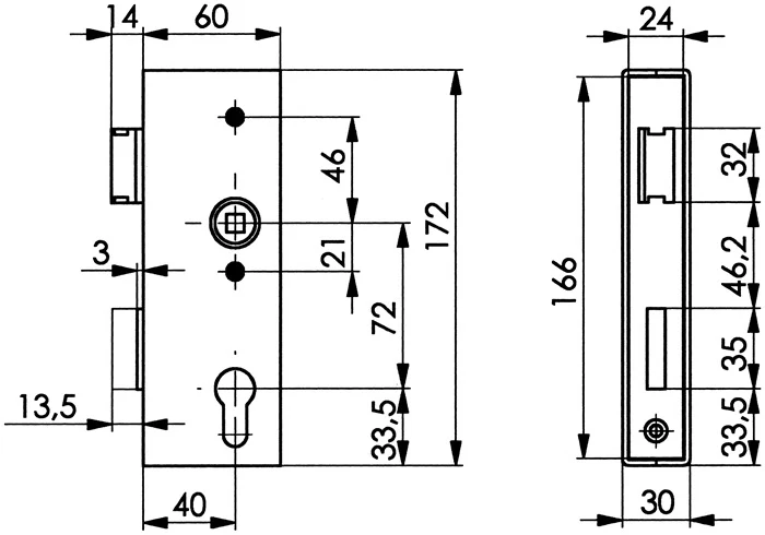 Obudowa zamka AMF 141UNIG-30PZ DIN lewa/prawa ( 3000251248 )