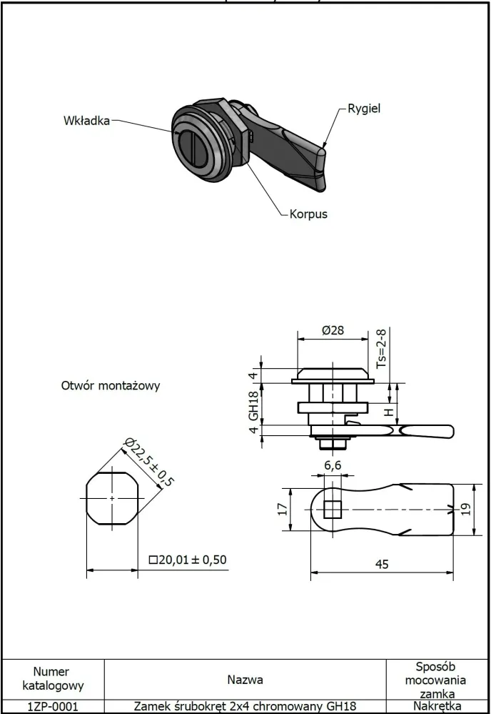 Zamek krzywkowy monetowy 1ZP-0002